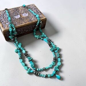 Vintage Chico's Double Strand Turquoise Bead Necklace with Silver Accents